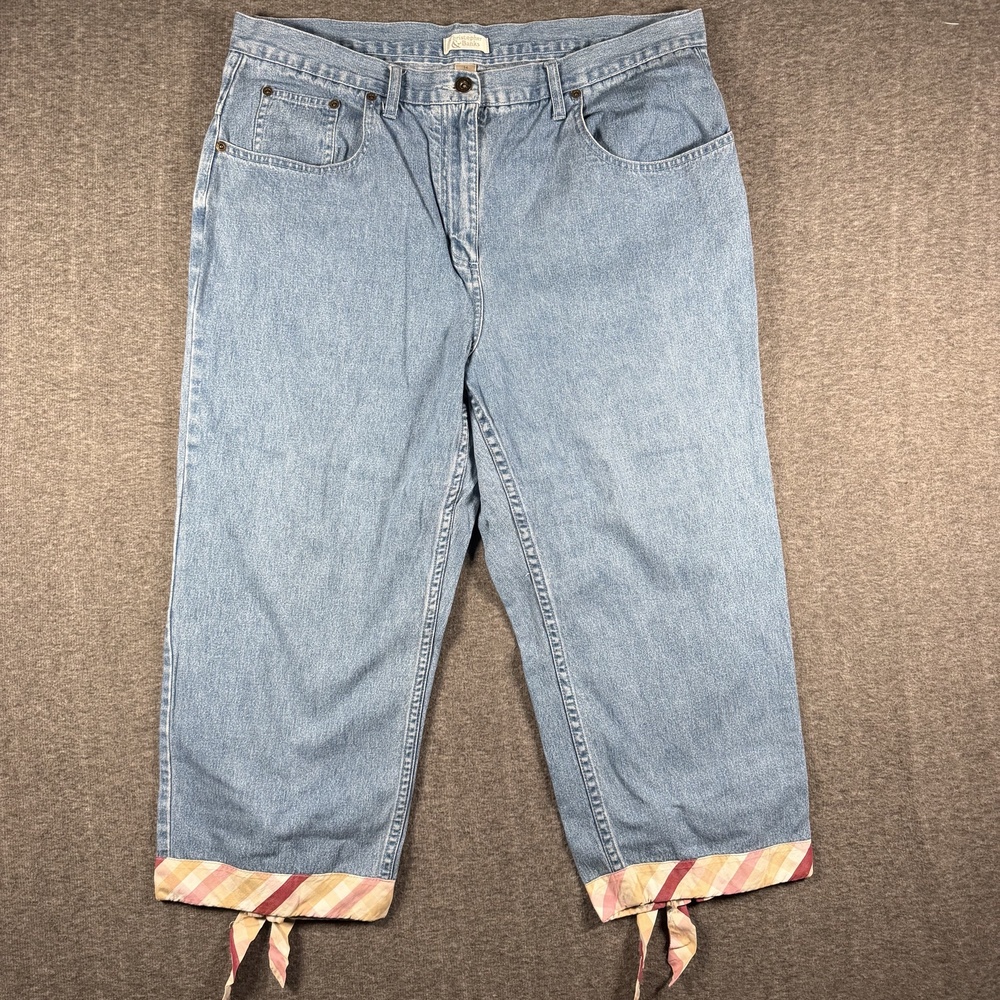 Y2k Christopher & Banks Capri Jeans Womens 14 Blue Plaid Tie Hem Denim Vintage